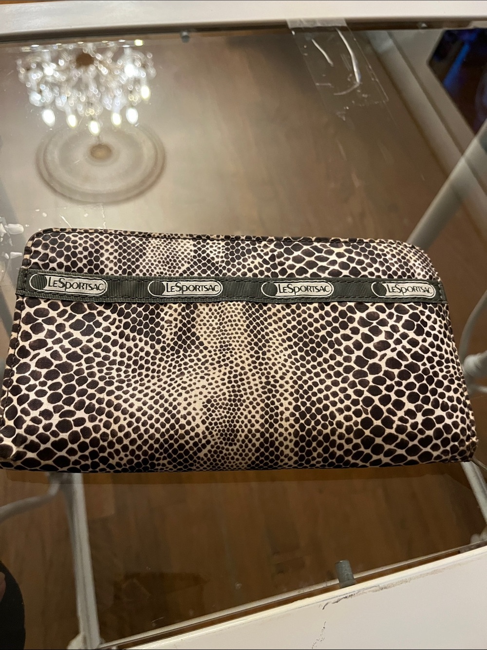 LeSportsac Brown and Cream Snakeskin Print Zip Pouch